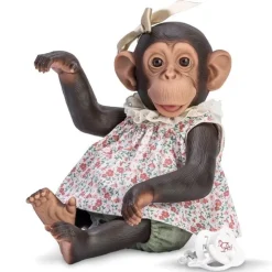 Poupée animalière Así 32 cm - Lola le chimpanzé avec un ensemble de fleurs