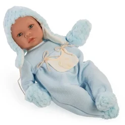 Poupée Así 46 cm - Barboteuse Leo bleu clair avec poche beige