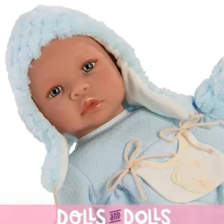Poupée Así 46 cm - Barboteuse Leo bleu clair avec poche beige