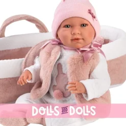 Poupée Llorens 40 cm - Crying Mimi nouveau-né avec nacelle rose