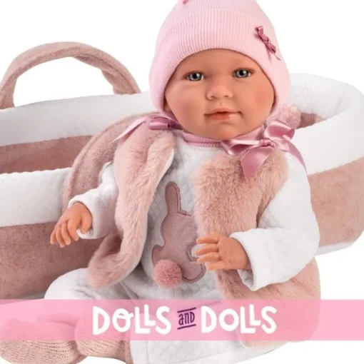 Poupée Llorens 40 cm - Crying Mimi nouveau-né avec nacelle rose