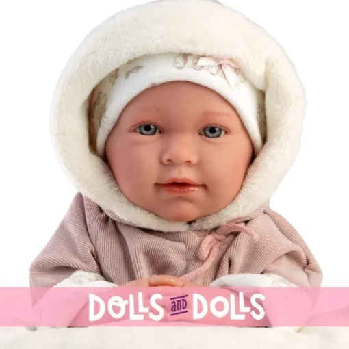 Poupée Llorens 40 cm - Nouveau-né Lala crybaby avec une salopette d'ours