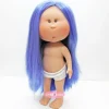 Poupée Nines d'Onil 30 cm - Mia avec des cheveux bleus et raides - Sans vêtements