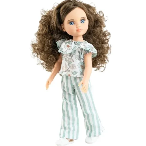 Poupée Paola Reina 32 cm - Las Amigas - Carmen en T-shirt floral turquoise et pantalon rayé turquoise