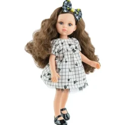 Poupée Paola Reina 32 cm - Las Amigas - Ana Belén dans une robe noire à fleurs avec un nœud