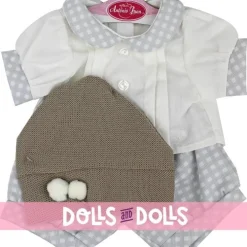 Tenue de poupée Antonio Juan 40-42 cm - Tenue beige avec carrés blancs et chapeau