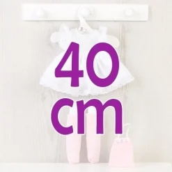 Tenue pour poupée Así 40 cm - Robe blanche, jambières, bottes en tissu et sac rose pour poupée Sabrina