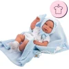 Vêtements pour poupées Llorens 40 cm - Tenue blanche avec chapeau, chaussettes et couverture bleue