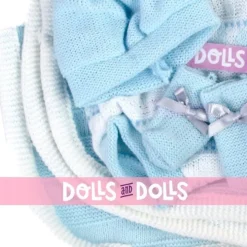 Vêtements pour poupées Llorens 26 cm - Barboteuse bébé imprimé bleu avec chaussons, bonnet et couverture