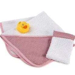 Accessoires pour poupée Así 36 à 43 cm - Cape de bain rose avec étoiles blanches et canard en caoutchouc