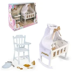 Accessoires pour poupée Barriguitas Classic 15 cm - Ensemble berceau, chaise haute et accessoires