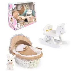 Accessoires pour poupée Barriguitas Classic 15 cm - Ensemble nacelle, cheval à bascule et lapin en peluche