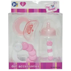 Accessoires pour poupées Berenguer - Ensemble biberon, hochet et tétine rose