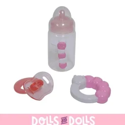 Accessoires pour poupées Berenguer - Ensemble biberon, hochet et tétine rose