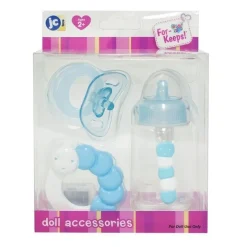 Accessoires pour poupées Berenguer - Ensemble biberon, hochet et tétine bleu