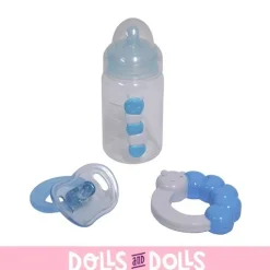 Accessoires pour poupées Berenguer - Ensemble biberon, hochet et tétine bleu