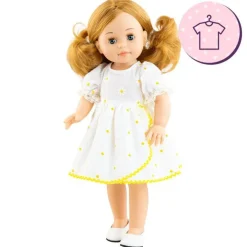 Ensemble de poupée Paola Reina 45 cm - Soy Tú - María - Robe blanche avec des marguerites