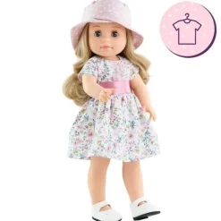 Ensemble de poupée Paola Reina 45 cm - Soy Tú - Kechu - Robe à fleurs et chapeau à pois