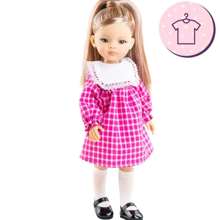 Ensemble pour poupée Paola Reina 32 cm - Las Amigas - Cassandra - Robe à carreaux rose