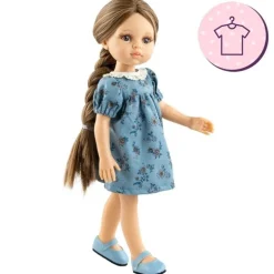 Ensemble pour poupée Paola Reina 32 cm - Las Amigas - Laura - Robe bleue avec des fleurs orange