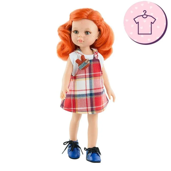 Ensemble pour poupée Paola Reina 32 cm - Las Amigas Funky - Fina - Robe à carreaux rouges et T-shirt