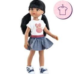 Ensemble pour poupée Paola Reina 32 cm - Las Amigas - Caya - T-shirt lapin et jupe en jean