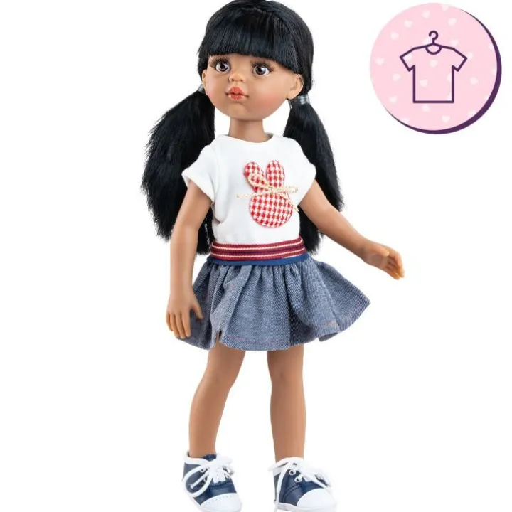 Ensemble pour poupée Paola Reina 32 cm - Las Amigas - Caya - T-shirt lapin et jupe en jean