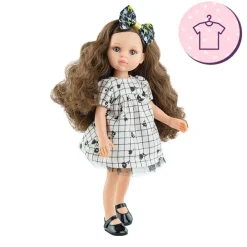 Ensemble pour poupée Paola Reina 32 cm - Las Amigas - Ana Belén - Robe à fleurs noire avec nœud