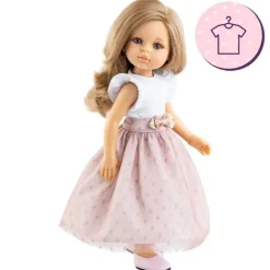 Ensemble pour poupée Paola Reina 32 cm - Las Amigas - Ana - Robe blanche-rose à pois