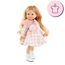 Ensemble pour poupée Paola Reina 32 cm - Las Amigas - Conchi - Robe avec manteau à carreaux rose