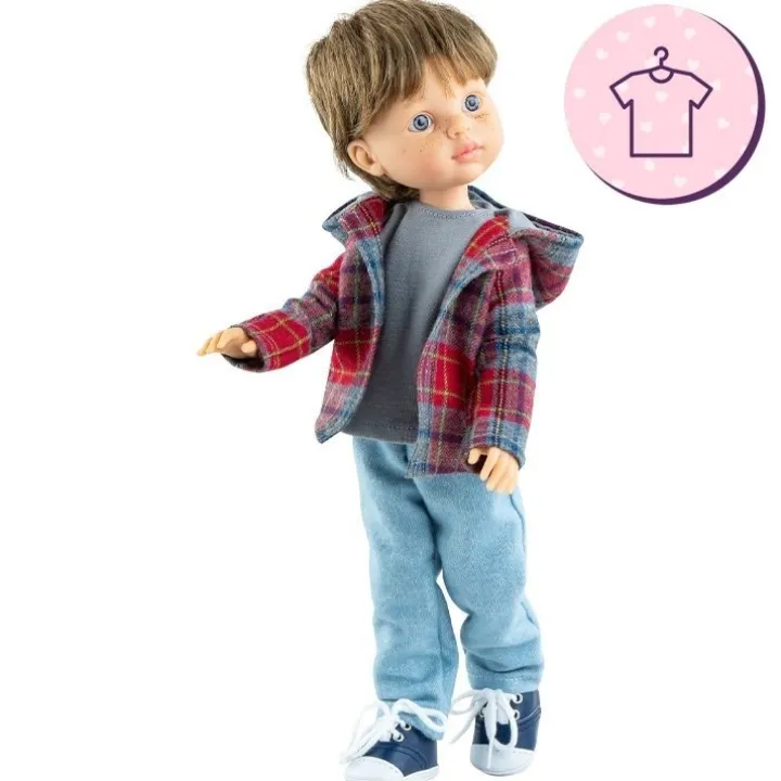 Ensemble pour poupée Paola Reina 32 cm - Las Amigas Articulée - Miguel - Veste à carreaux et jeans