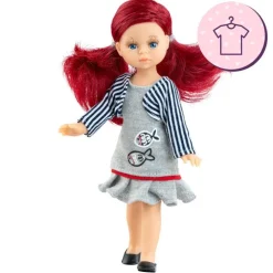 Ensemble pour poupée Paola Reina 21 cm - Las Miniamigas - Pili - Robe grise avec petits poissons et veste rayée