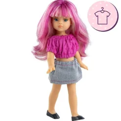 Ensemble pour poupée Paola Reina 21 cm - Las Miniamigas - Soraya - T-shirt fuchsia et jupe grise