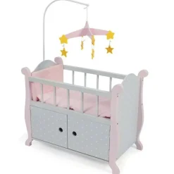 Lit bébé en bois avec mobile étoiles pour poupées jusqu'à 46 cm - Bayer Chic 2000 - Rose et gris