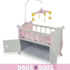 Lit bébé en bois avec mobile étoiles pour poupées jusqu'à 46 cm - Bayer Chic 2000 - Rose et gris