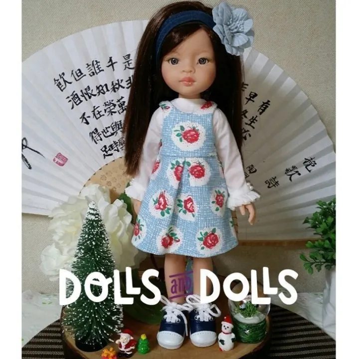 Patron téléchargeable Dolls And Dolls pour poupées Las Amigas - Robe à carreaux avec chemisier