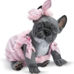Poupée animal Así 32 cm - Lilly le Bouledogue gris avec une grenouillère rose