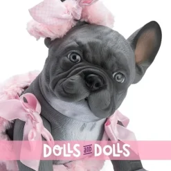 Poupée animal Así 32 cm - Lilly le Bouledogue gris avec une grenouillère rose