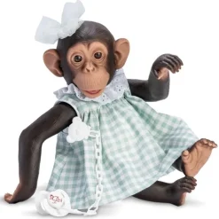 Poupée animal Así 32 cm - Lola le chimpanzé avec une robe verte