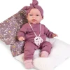 Poupée Antonio Juan 34 cm - Nouveau-né Baby Toneta Palabritas avec sac de couchage en peau de mouton