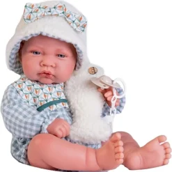 Poupée Antonio Juan 42 cm - Nouveau-né avec poisson en peau de mouton