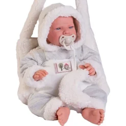 Poupée Antonio Juan 42 cm - Newborn Lea dans un sac de portage à pompon