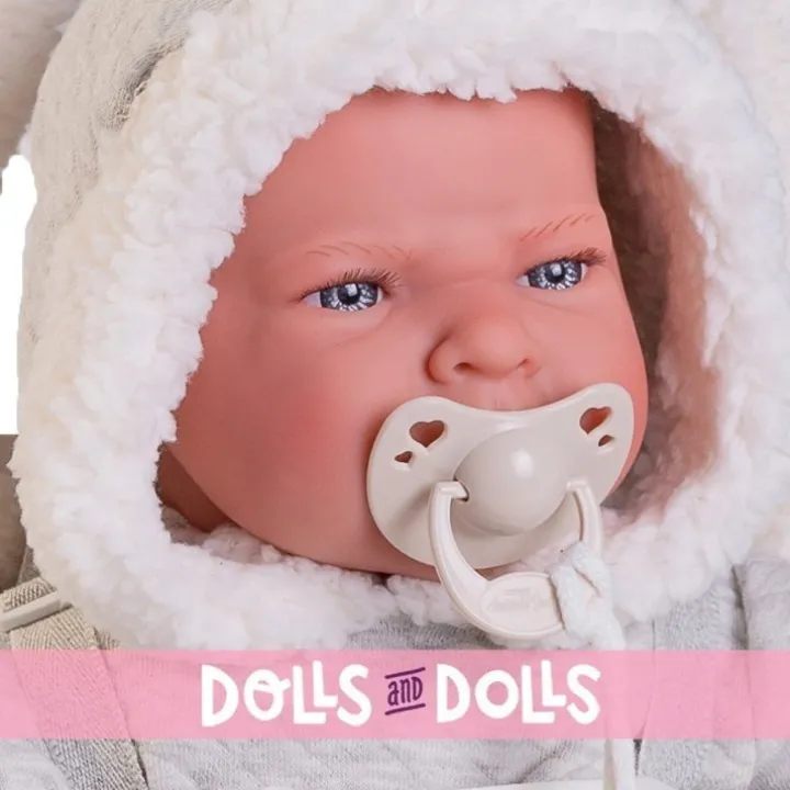 Poupée Antonio Juan 42 cm - Newborn Lea dans un sac de portage à pompon