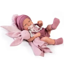 Poupée Antonio Juan 42 cm - Nouveau-né avec dou dou lapin et coussin étoile