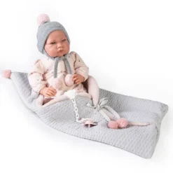 Poupée Antonio Juan 42 cm - Nouveau-né avec gigoteuse et pompons