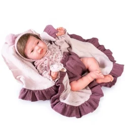 Poupée Antonio Juan 40 cm - Sweet Reborn Lea avec couverture violette