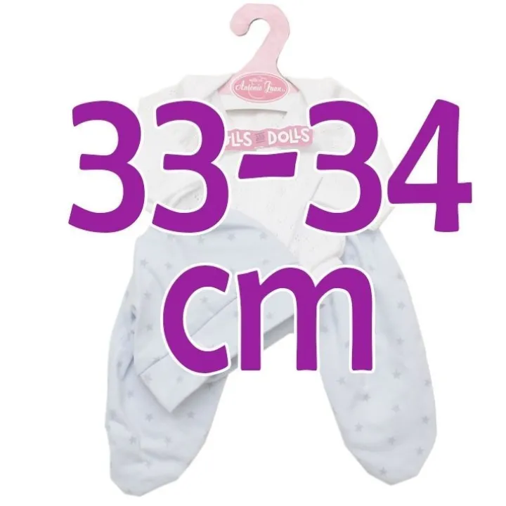 Poupée Antonio Juan 33-34 cm Tenue - Pyjama bleu et blanc avec étoiles et bonnet