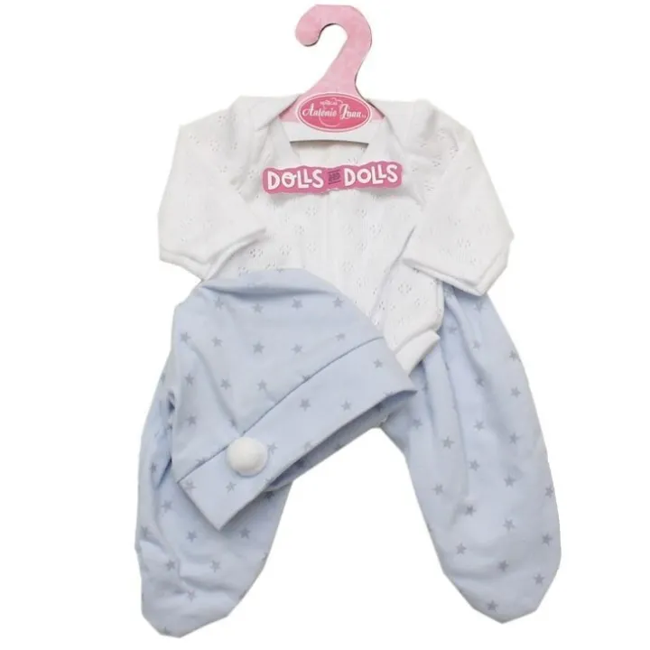 Poupée Antonio Juan 33-34 cm Tenue - Pyjama bleu et blanc avec étoiles et bonnet