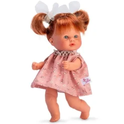 Poupée Así 20 cm - Bomboncín avec robe à fleurs roses avec fleurs beiges et nœuds de queue de cheval en tulle