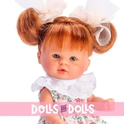 Poupée Así 20 cm - Bomboncín dans une robe à fleurs saumonée avec des nœuds en queue de cochon